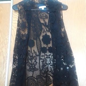 Rue 21 Crochet black floral vest